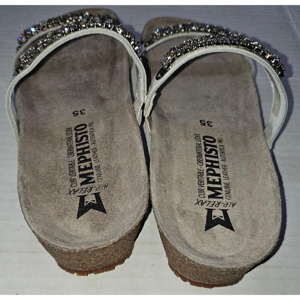 Mephisto Ivana Sandals Women 5 White Rhinestone Patent Leather Wedge Slides NEW - Picture 5 of 10
